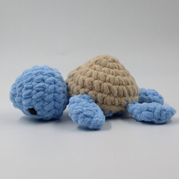 Plush Polyester Blue and Tan Crochet Amigurumi Turtle - Picture 4 of 6